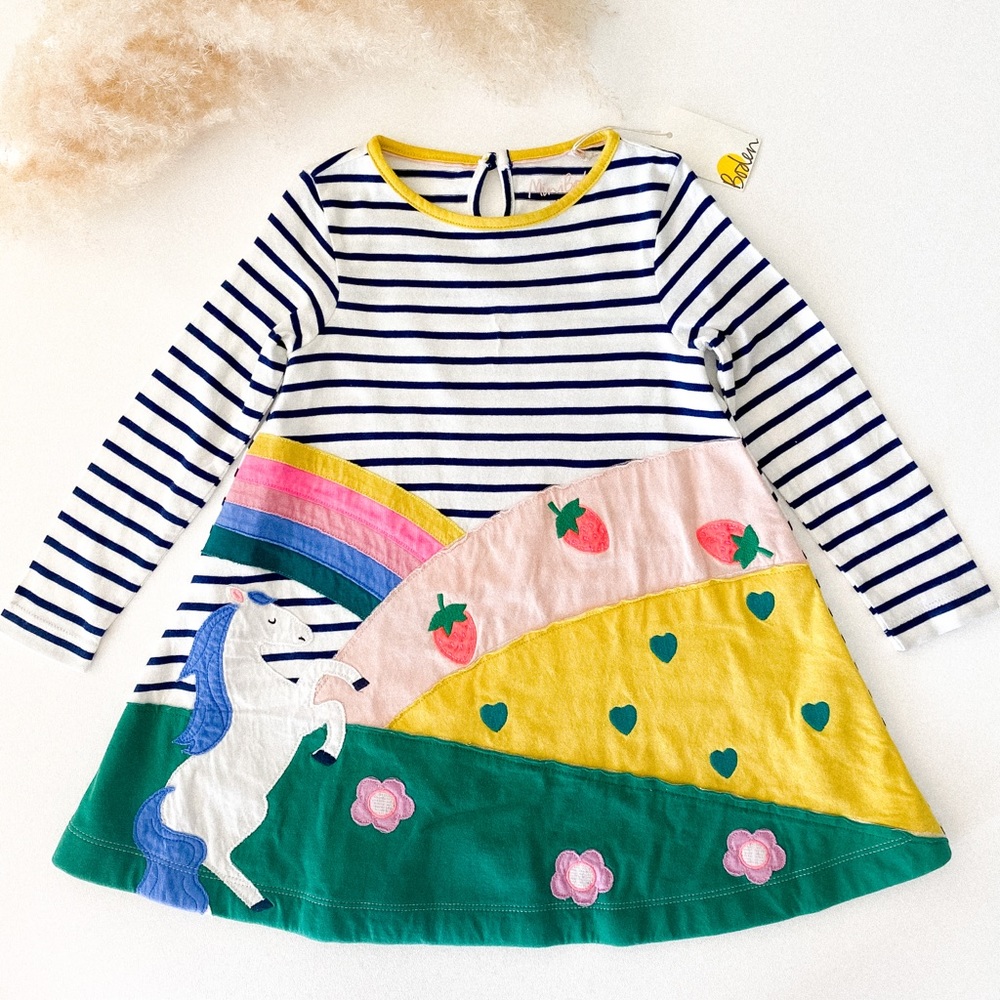Mini Boden Unicorn Rainbow Appliqué Dress